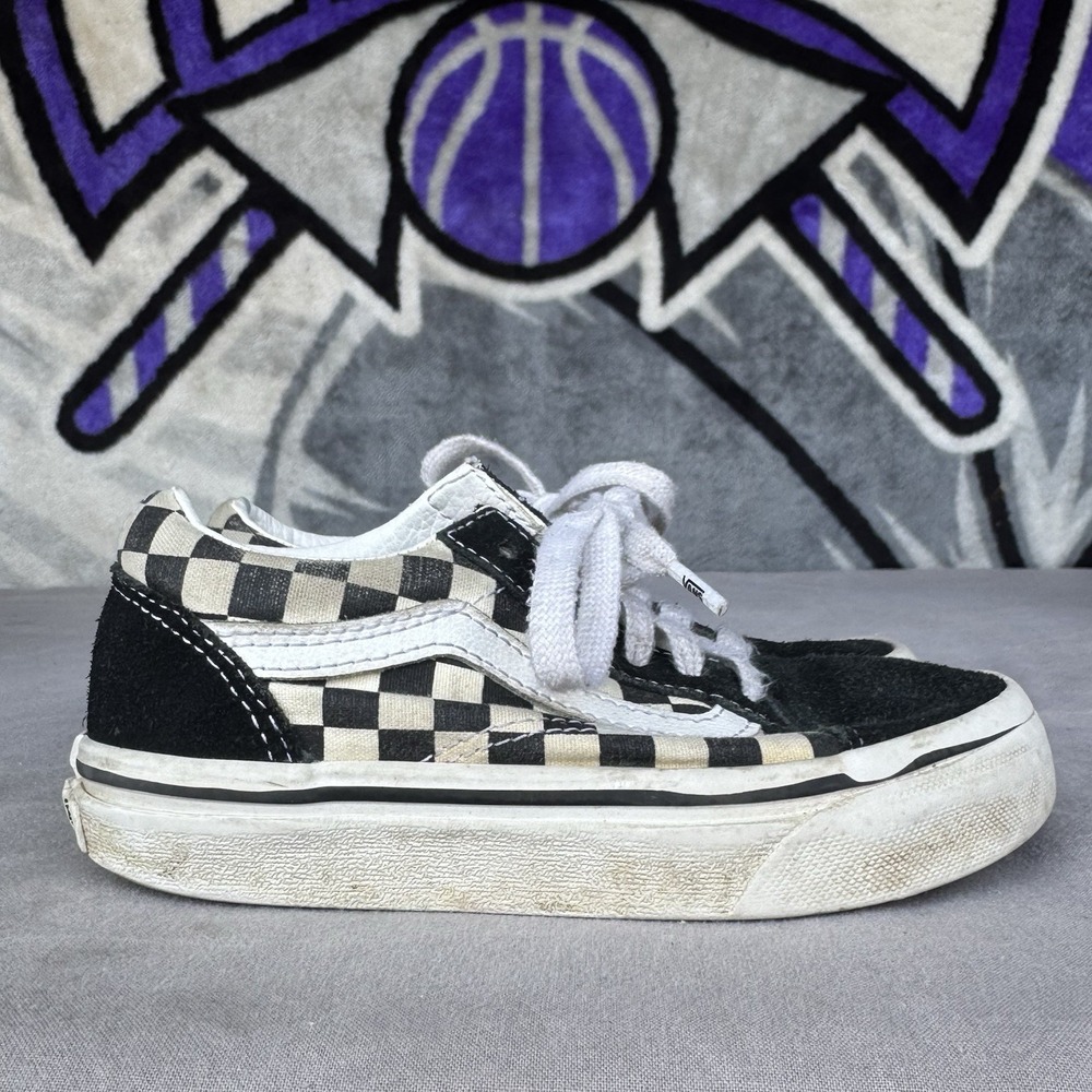 Size 12c - Vans Old Skool Checkers Black & White Kids Shoes Youth - Picture 2 of 7